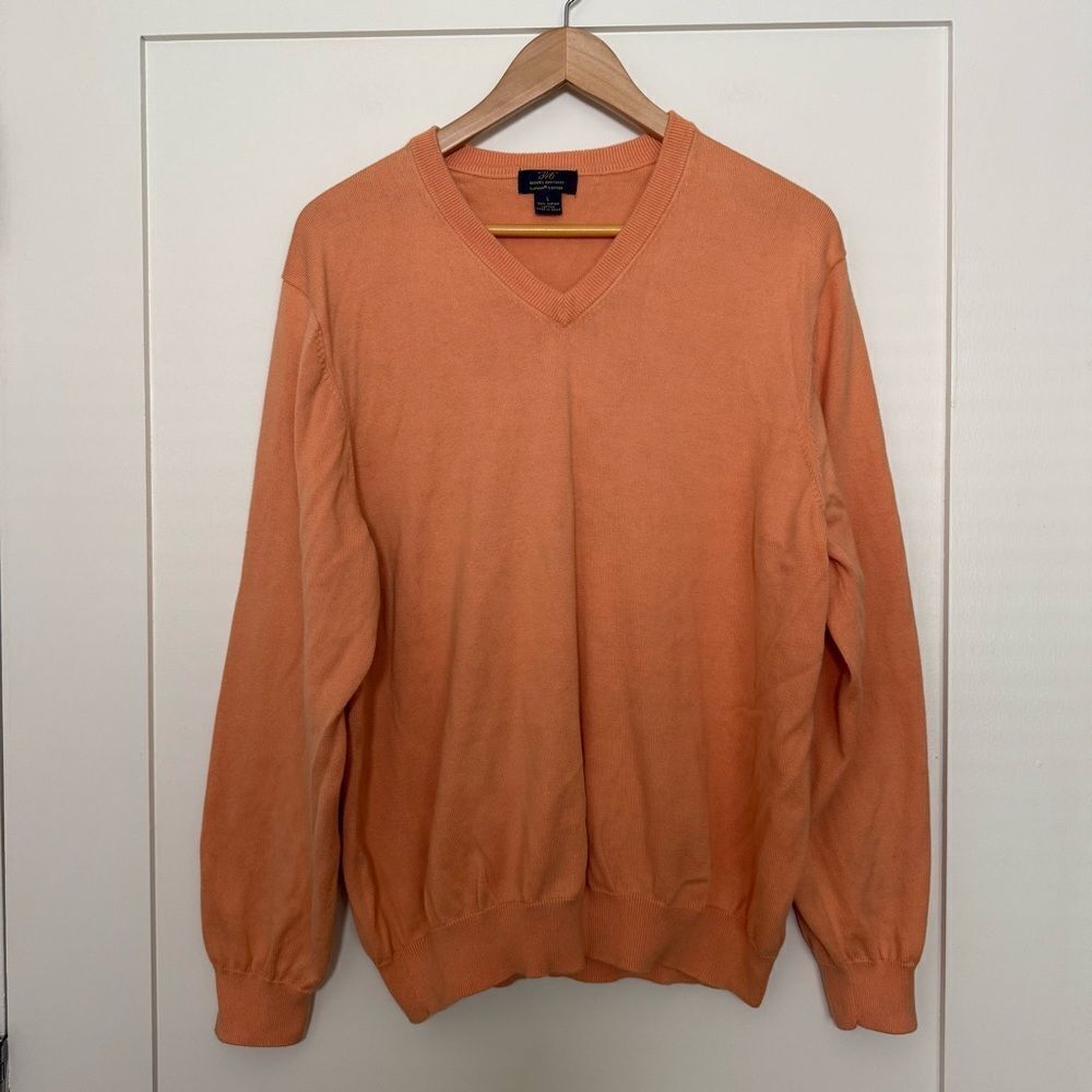 Brooks Brothers 346 Sweater Mens Large Peach 100% Supima Cotton V Neck Preppy